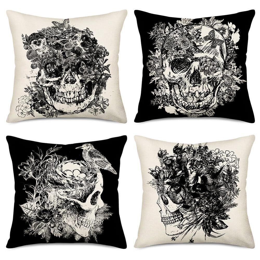 6683 Halloween Skull Pillow Covers 20x20 Inch Set of 4 Goth Halloween